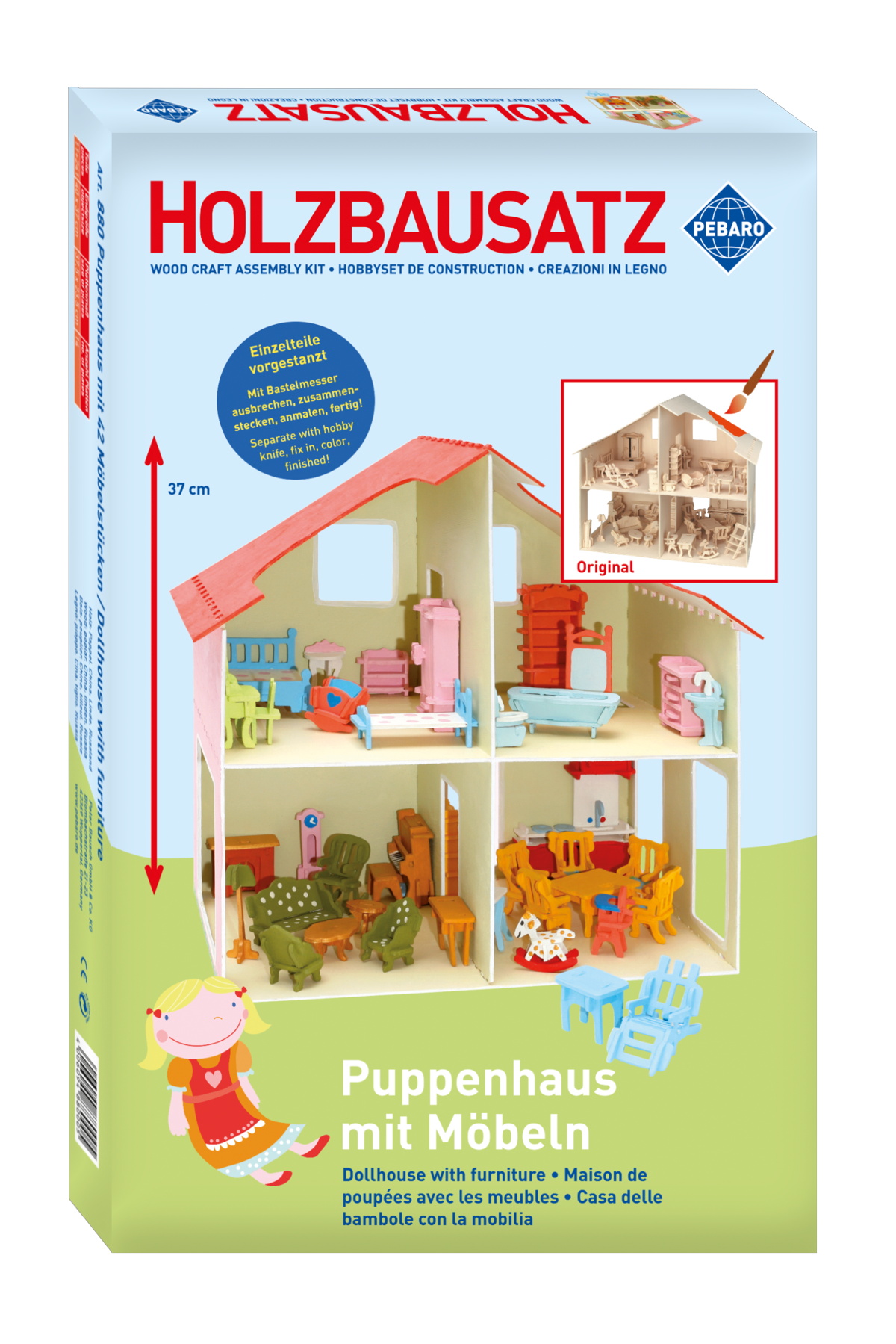 Pebaro Houten Bouwset Poppenhuis met Meubels