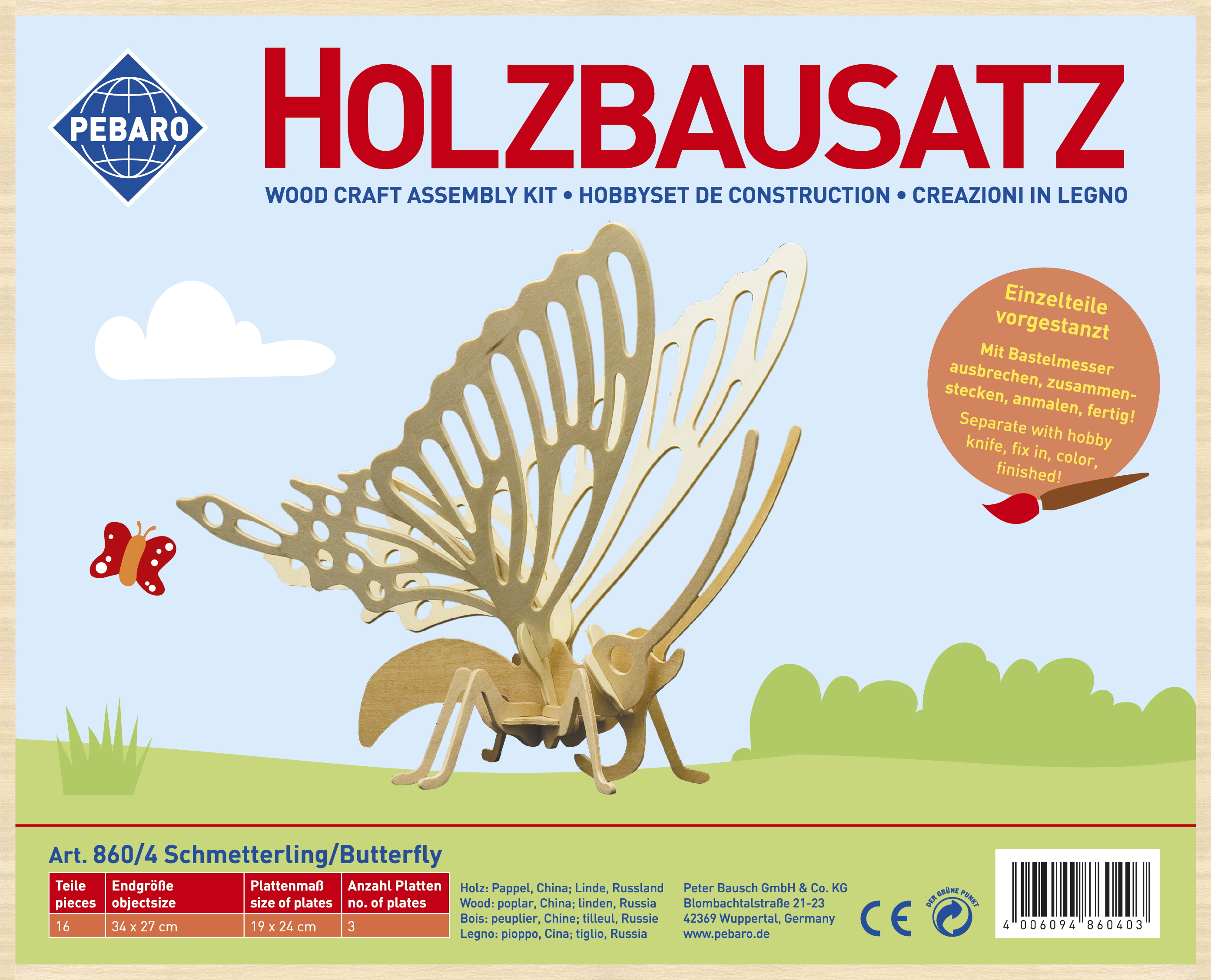Pebaro Houten Bouwset Vlinder