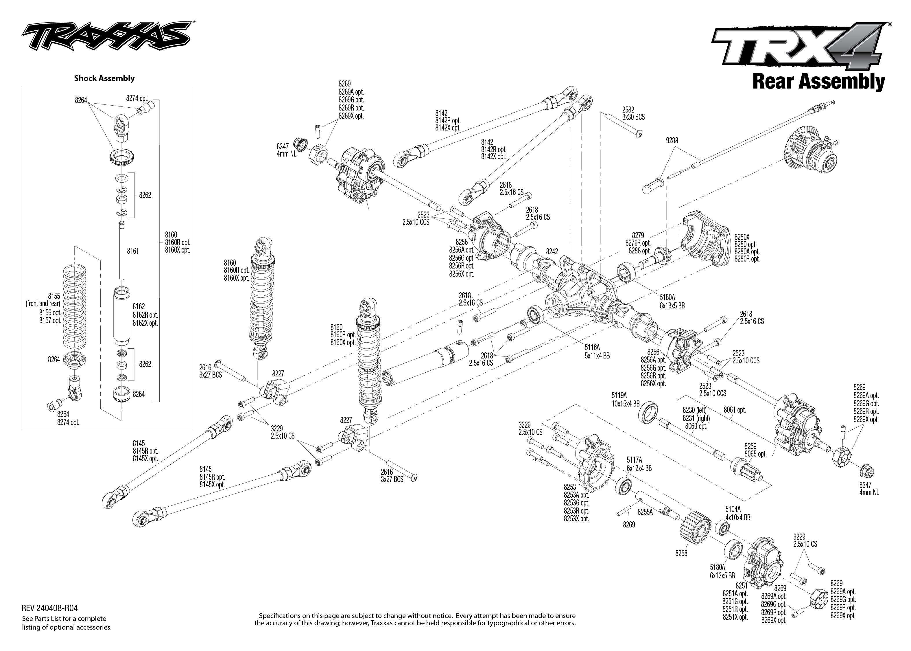 Traxxas TRX-4 Ford F-150 High Trail Edition (92046-4) Rear Assembly Exploded View