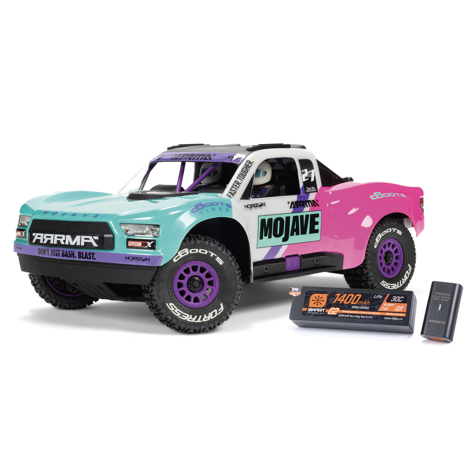 Arrma Mojave Grom 223S DSC 4X4 RTR Brushless Desert Truck, Teal (Battery & Charger Included) 1/16