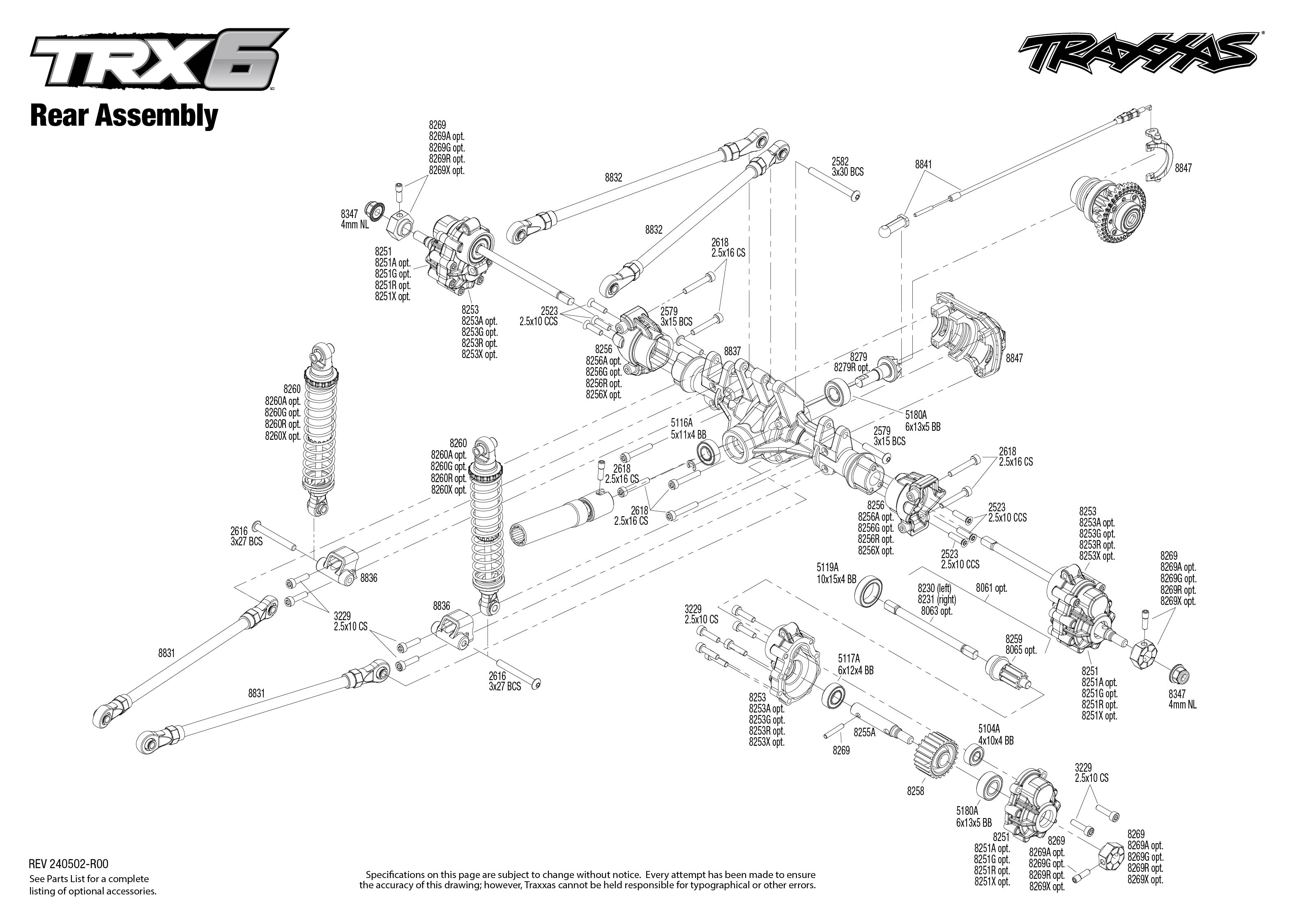 Traxxas TRX-6 Mercedes-Benz® G 63® AMG 6X6 (88296-4) Rear Assembly Exploded View