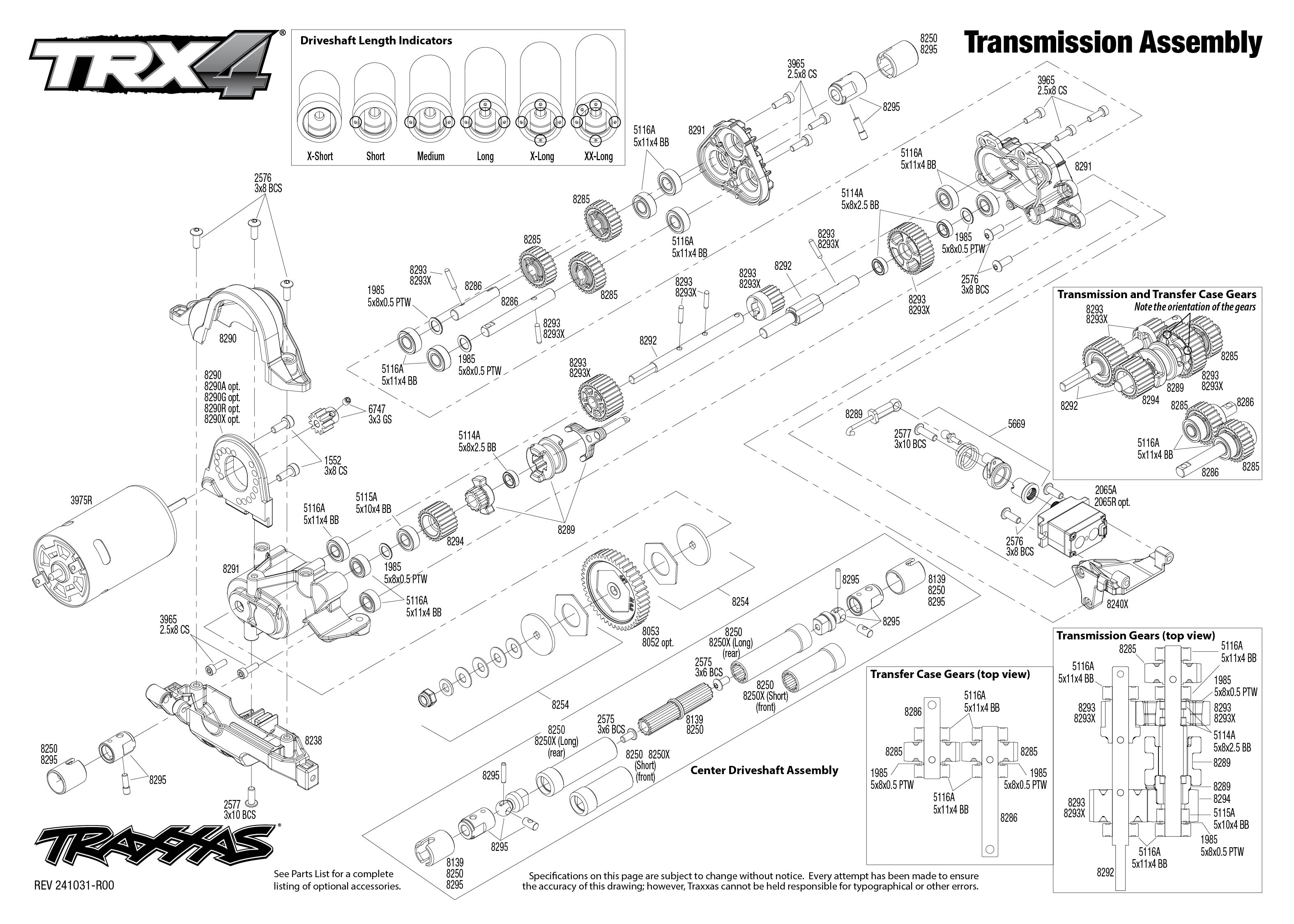 Traxxas TRX-4 Defender Scale and Trail Crawler (82256-4) Transmission Assembly Exploded View