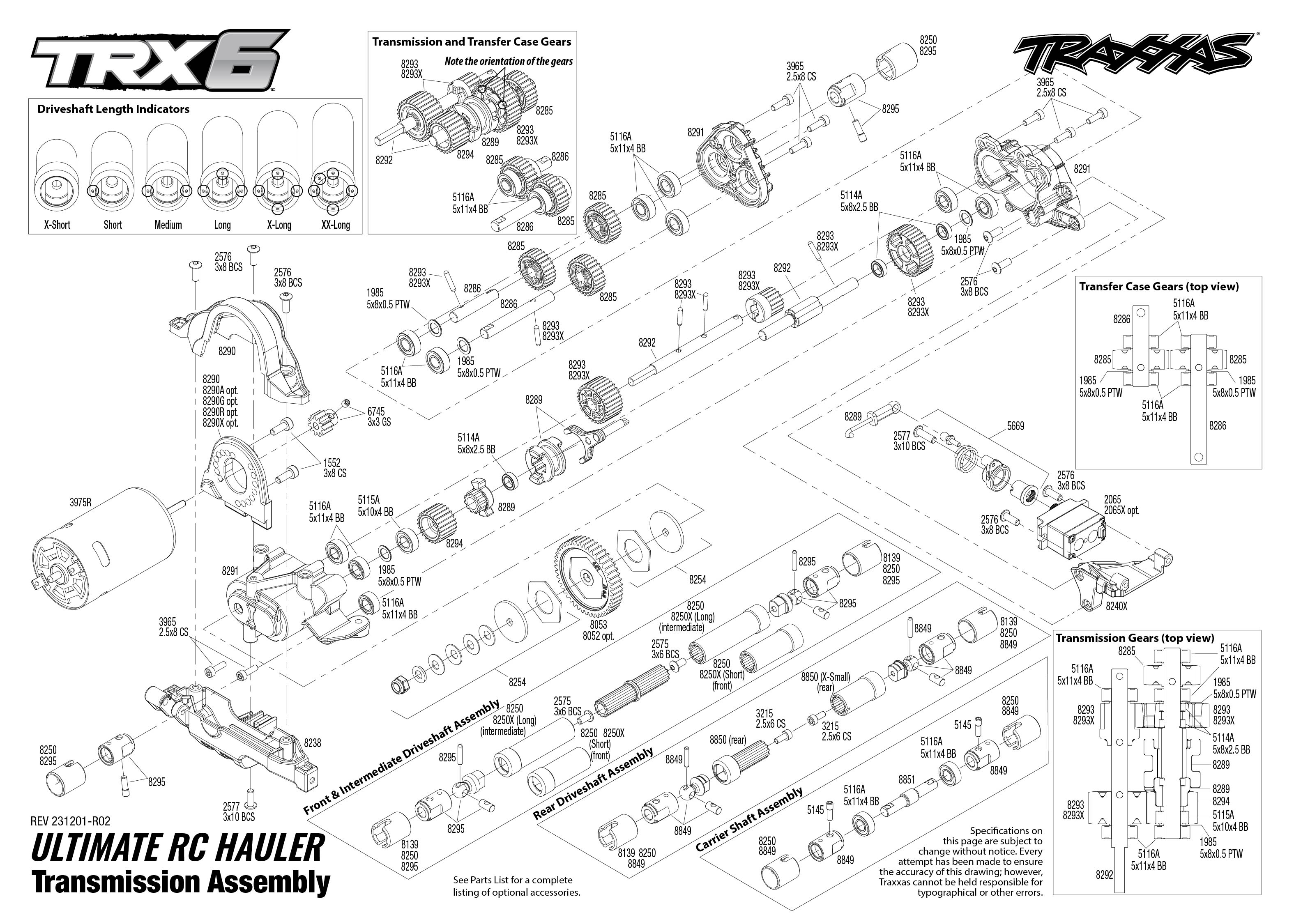 Traxxas TRX-6® Ultimate RC Hauler (88086-84) Transmission Assembly Exploded View