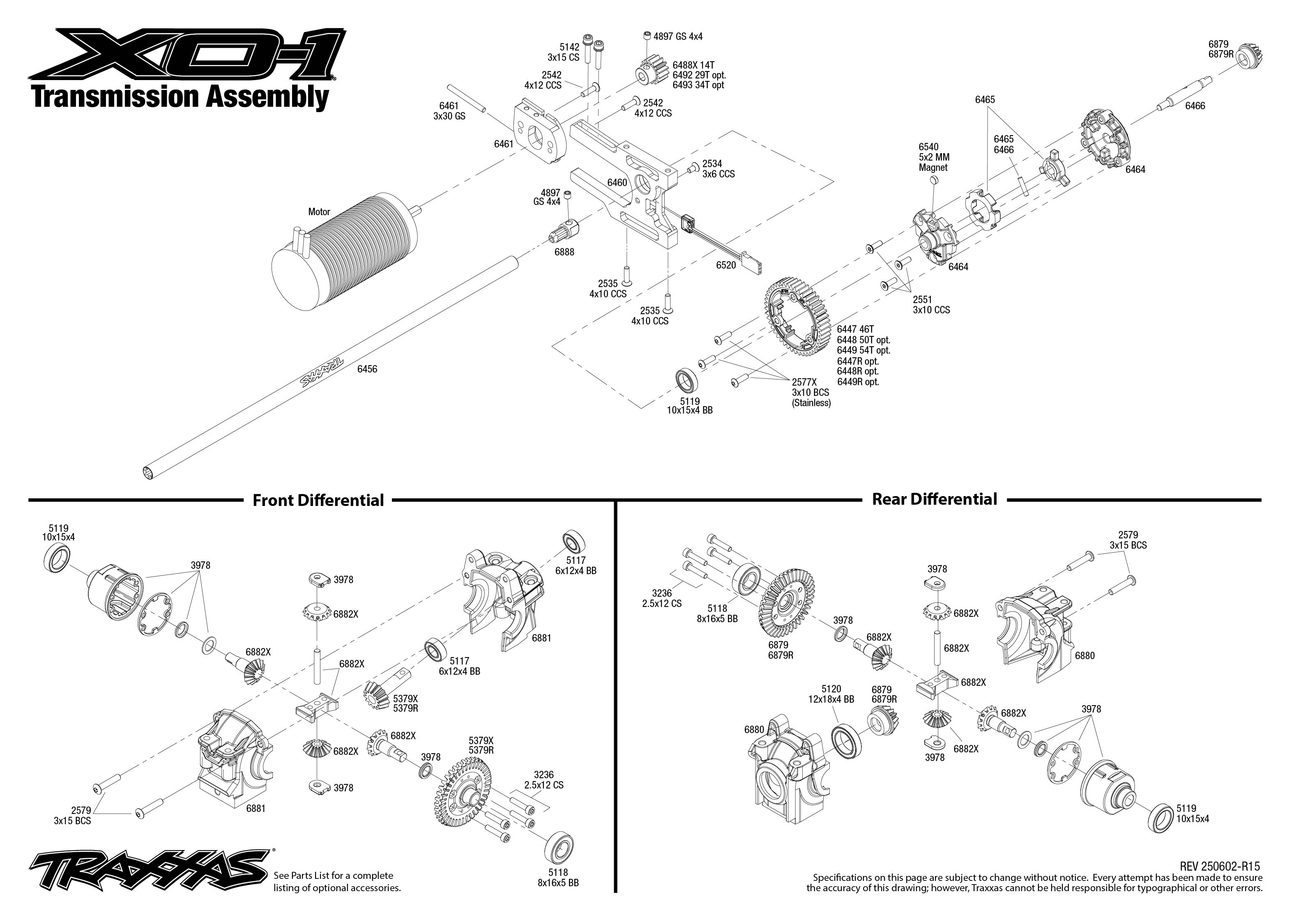 Traxxas XO-1 (64077-3) Transmission Assembly Exploded View