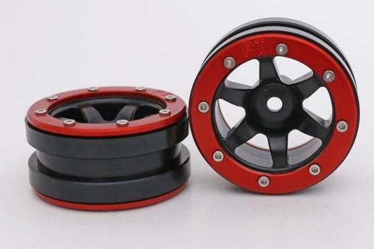 Metsafil Beadlock PT Metalen Crawler Velgen 1.9 Zwart/Rood (2) 1/10