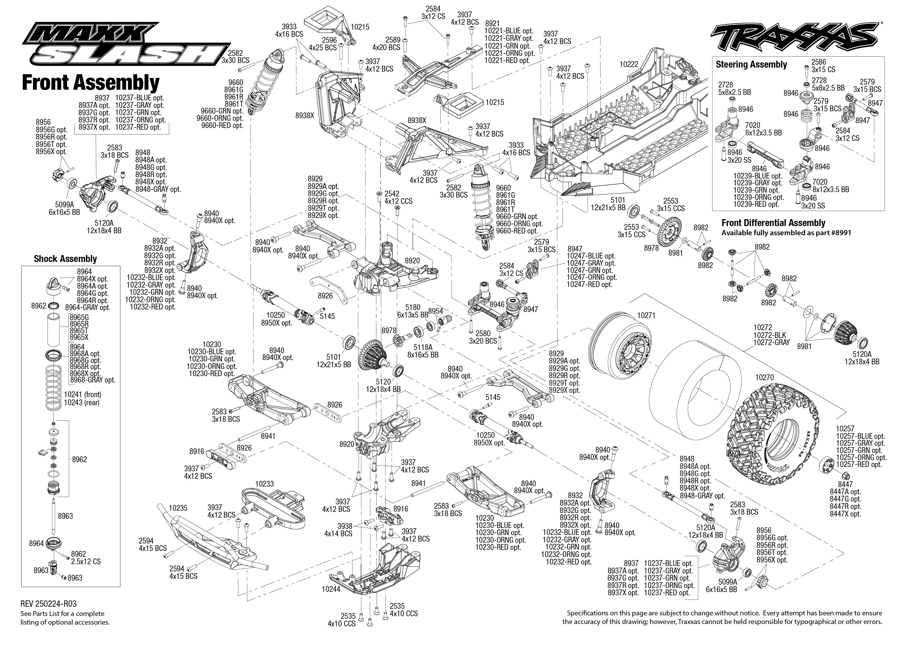 Traxxas Maxx® Slash® (102076-4) Front Assembly Exploded View