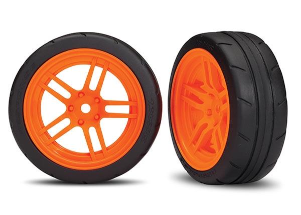 Traxxas Tires & wheels, assembled, glued (split-spoke orange wheels, 1.9" Response tires) VXL Rated (front) (2)