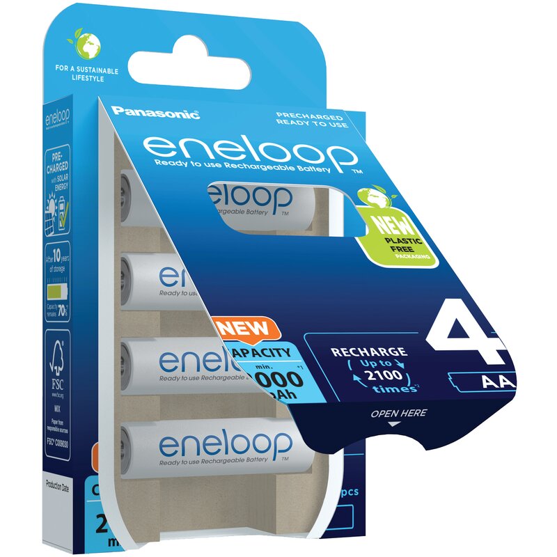 Panasonic Eneloop 4x AA NiMH 1.2 Volt 2000mAh geladen Accu
