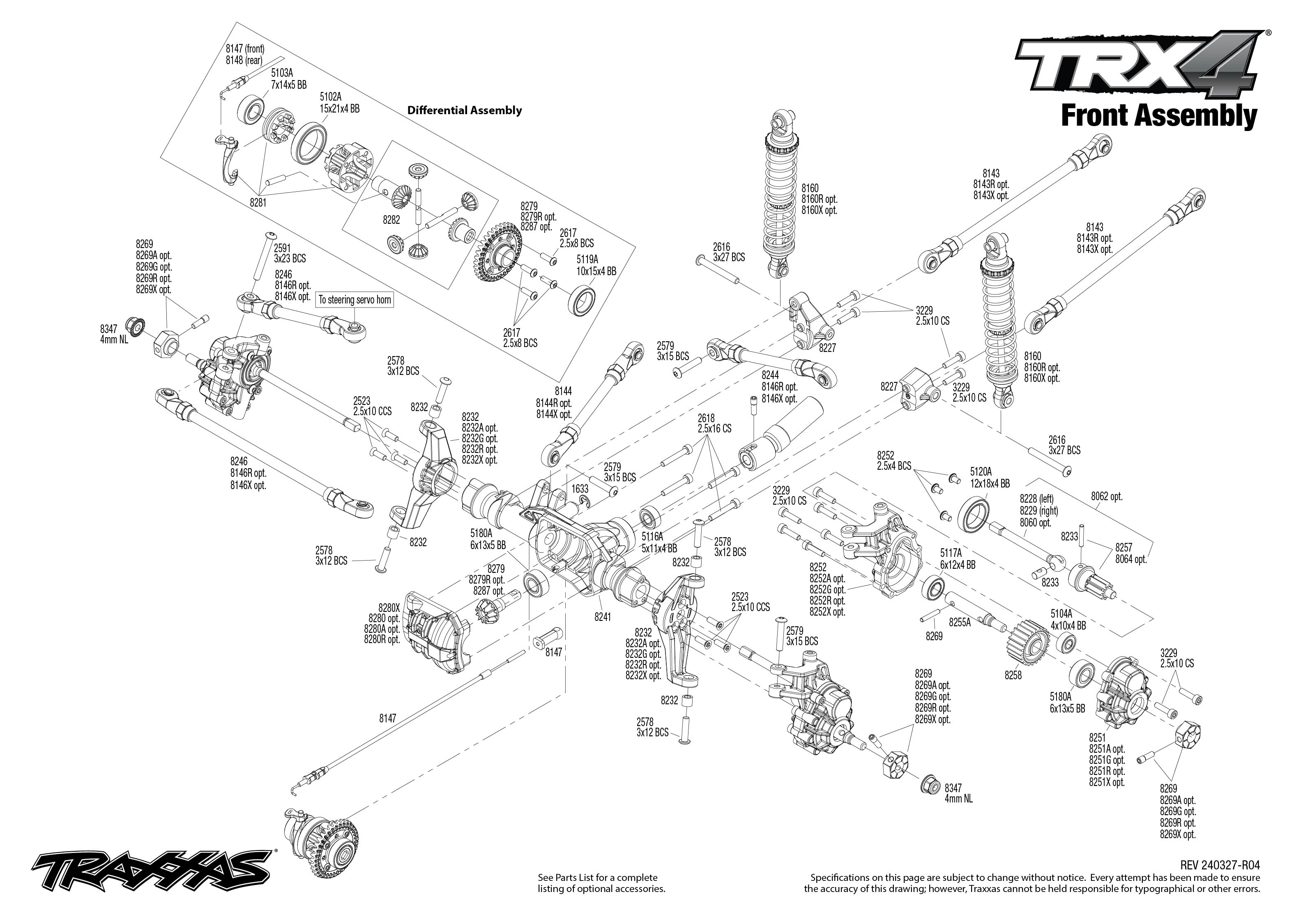 Traxxas TRX-4 1972 Chevrolet K5 Blazer High Trail Edition (92086-4) Front Assembly Exploded View