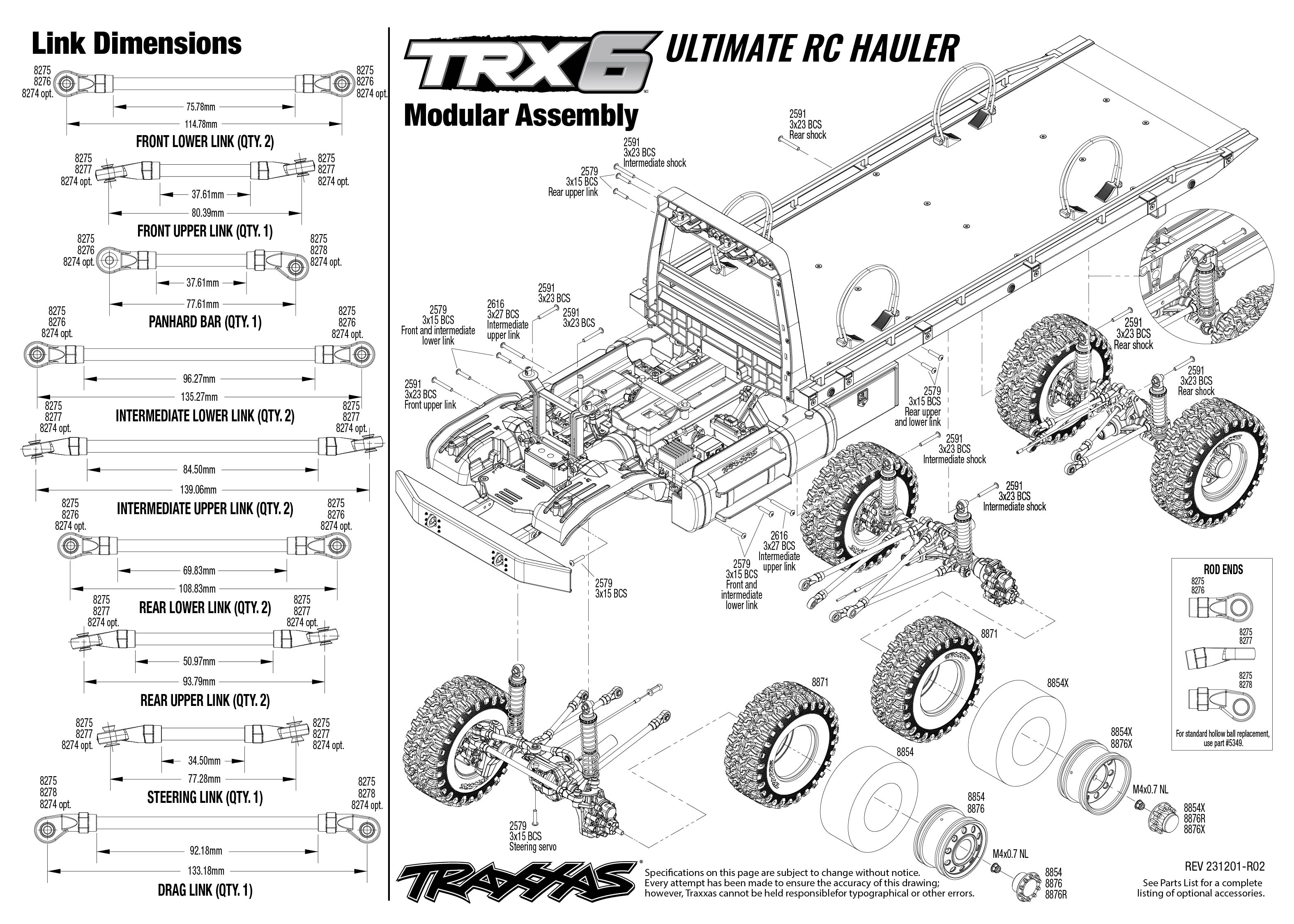 Traxxas TRX-6® Ultimate RC Hauler (88086-84) Modular Assembly Exploded View