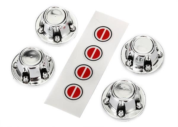 Traxxas Center caps, wheel (chrome) (4)/ decal sheet (requires #8255A extended thread stub axle)