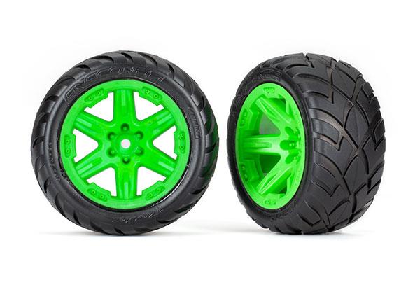 Traxxas Tires & wheels assembled glued (2.8') (RXT green wheels Anaconda tires foam inserts) (4WD electric front/rear 2WD electric front only) (2) (TSM rated)