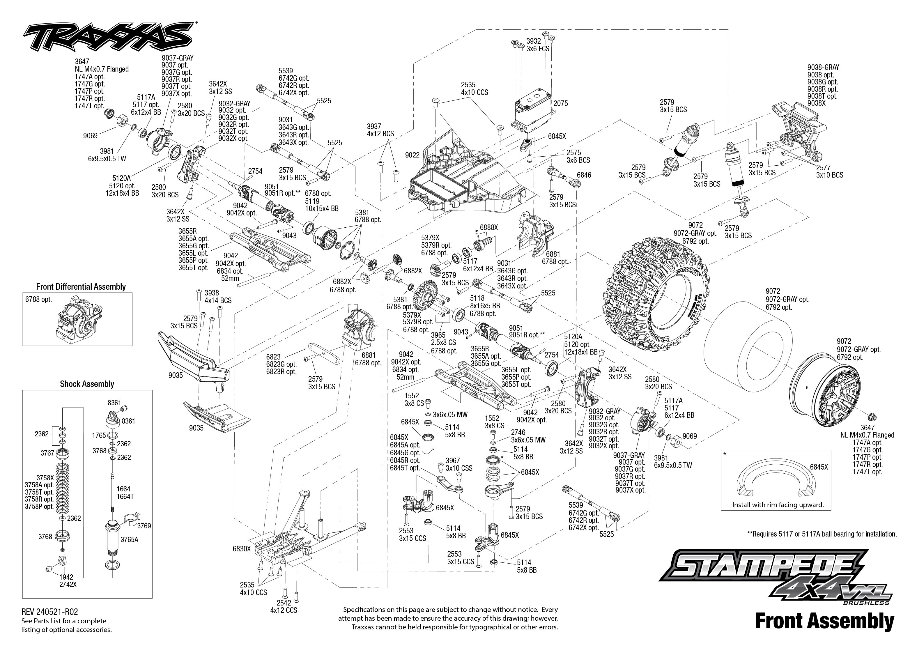 Traxxas Stampede 4X4 VXL (90376-4) Front Assembly Exploded View