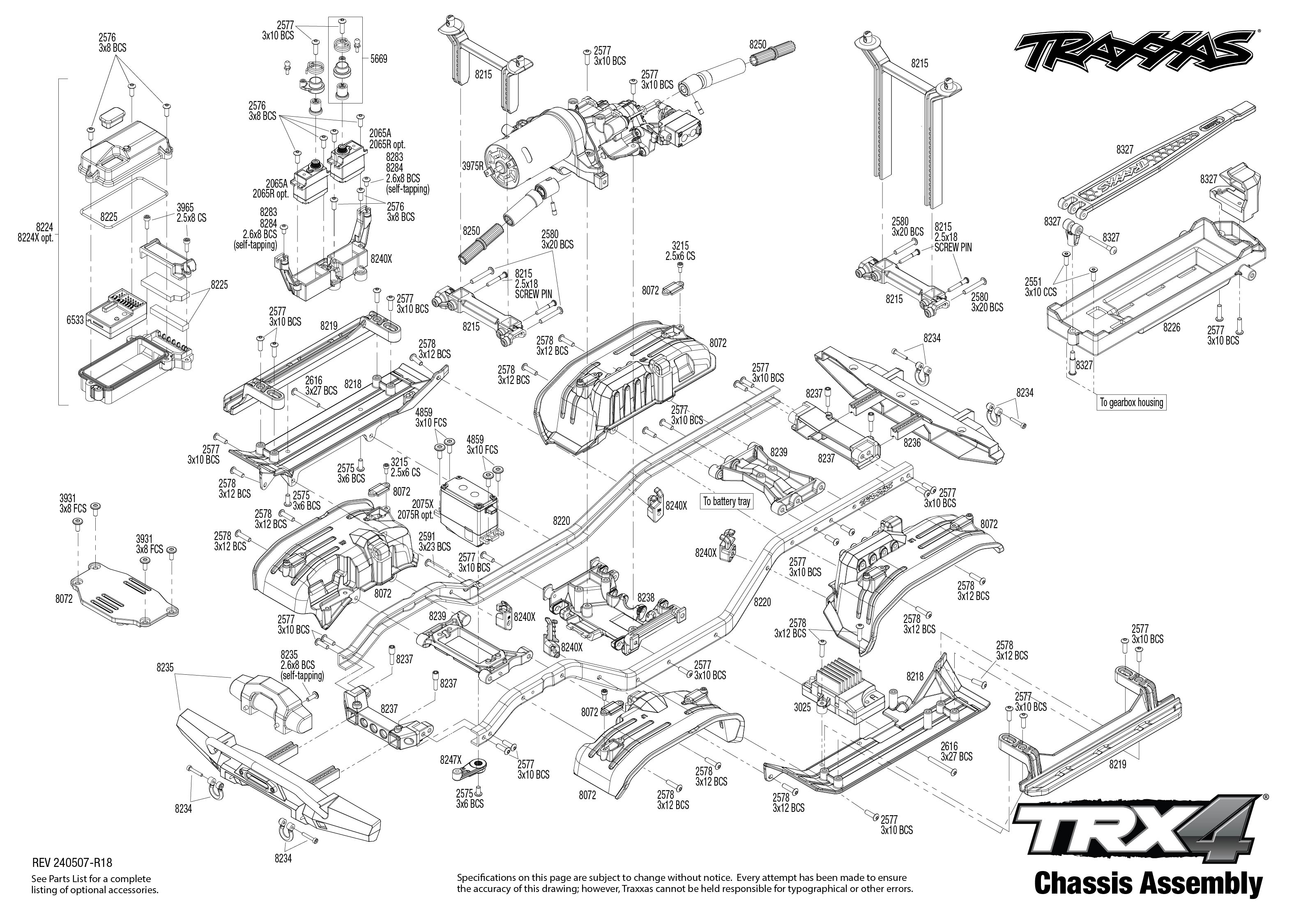 Traxxas TRX-4 Unassembled Kit (82016-4) Chassis Assembly Exploded View