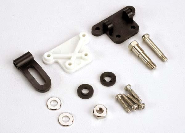 Traxxas Trim adjustment bracket (inner)/trim adjustment bracket (outer)/trim adjustment lever/ 3x16mm shoulder screw/2.6x 10mm self-tapping screws (4)/convex and concave trim lever washers/4x21mm double shoulder screw/brass washers/ nuts