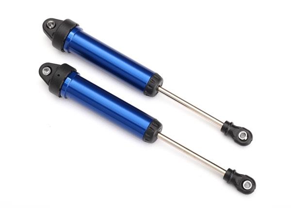 Traxxas Shocks, GTR, 134mm, aluminum (blue-anodized) (fully assembled w/o springs) (front, no threads) (2)