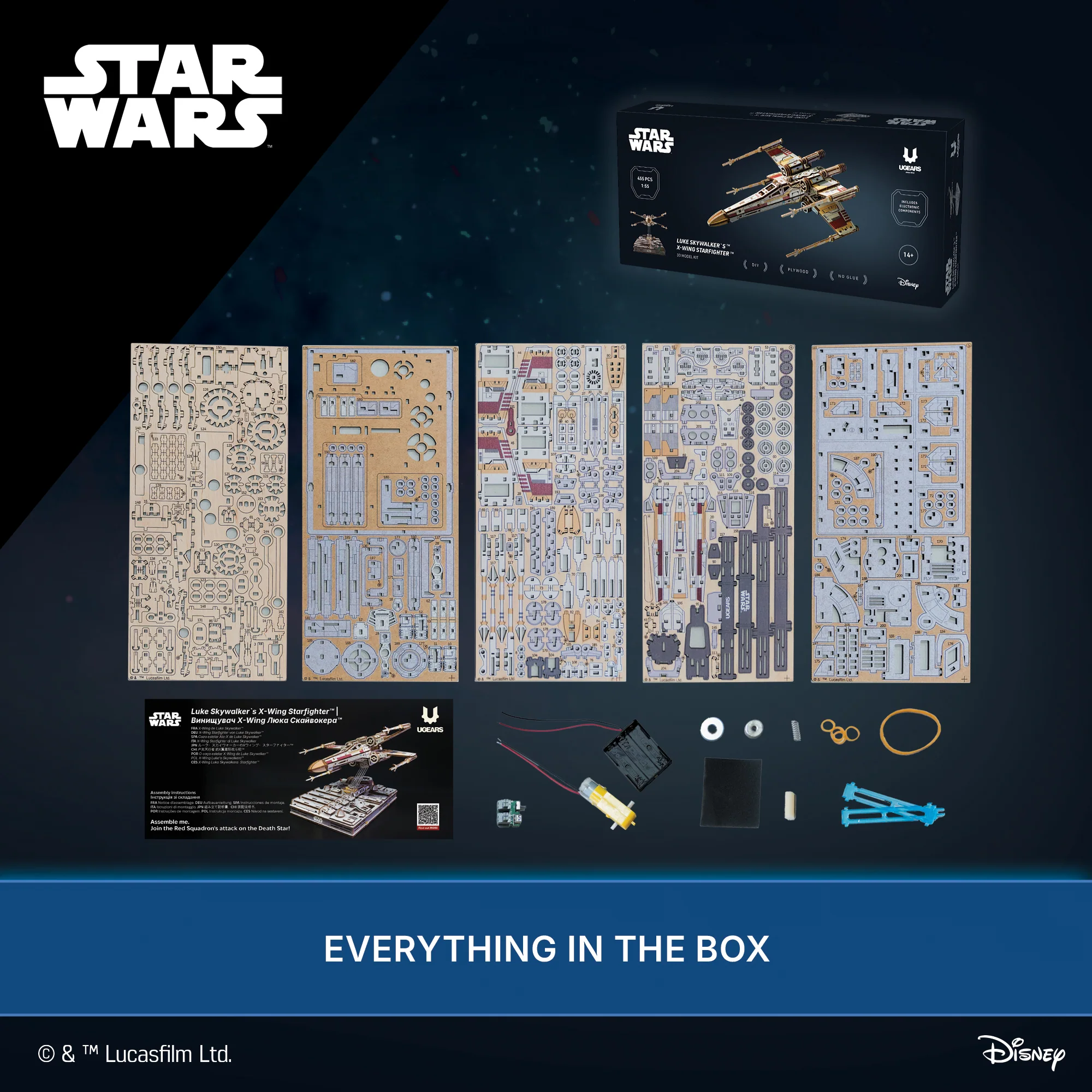 U-Gears Luke Skywalker's X-Wing Starfighter Star Wars mechanisch houten bouwpakket