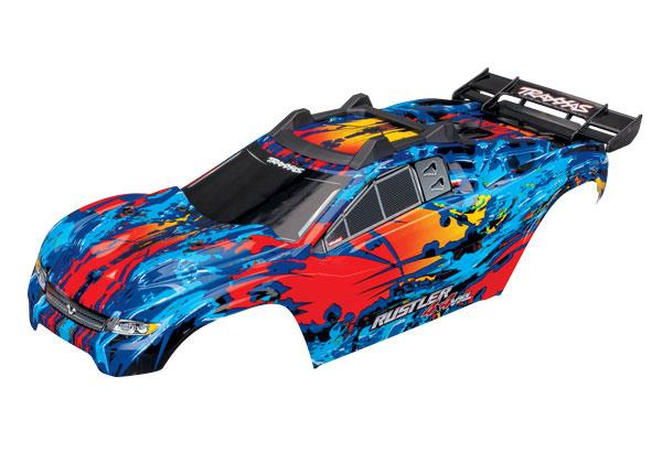 Traxxas Body, Rustler® 4X4 VXL, red (painted, decals applied) (assembled with front & rear body mounts and rear body support for clipless mounting)