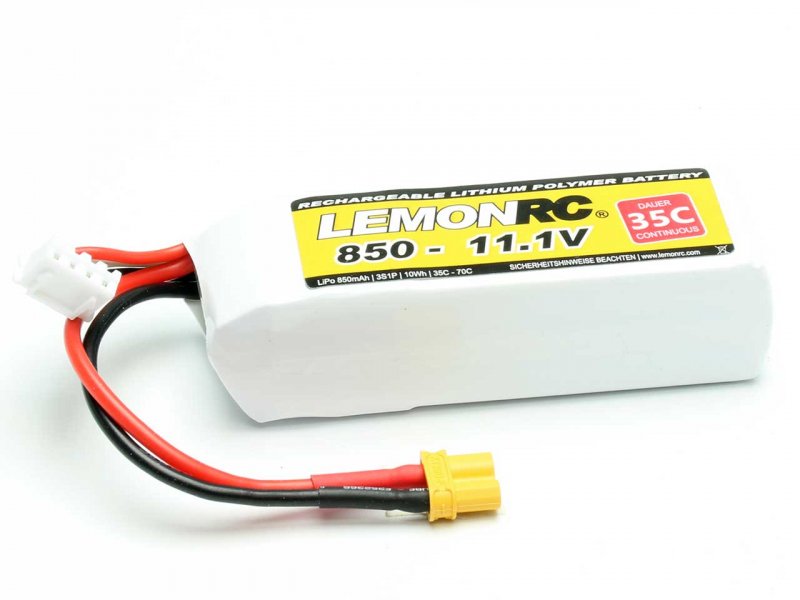 Lemon RC LiPo Accu 11,1 Volt 850mAh 35C XT30/XH