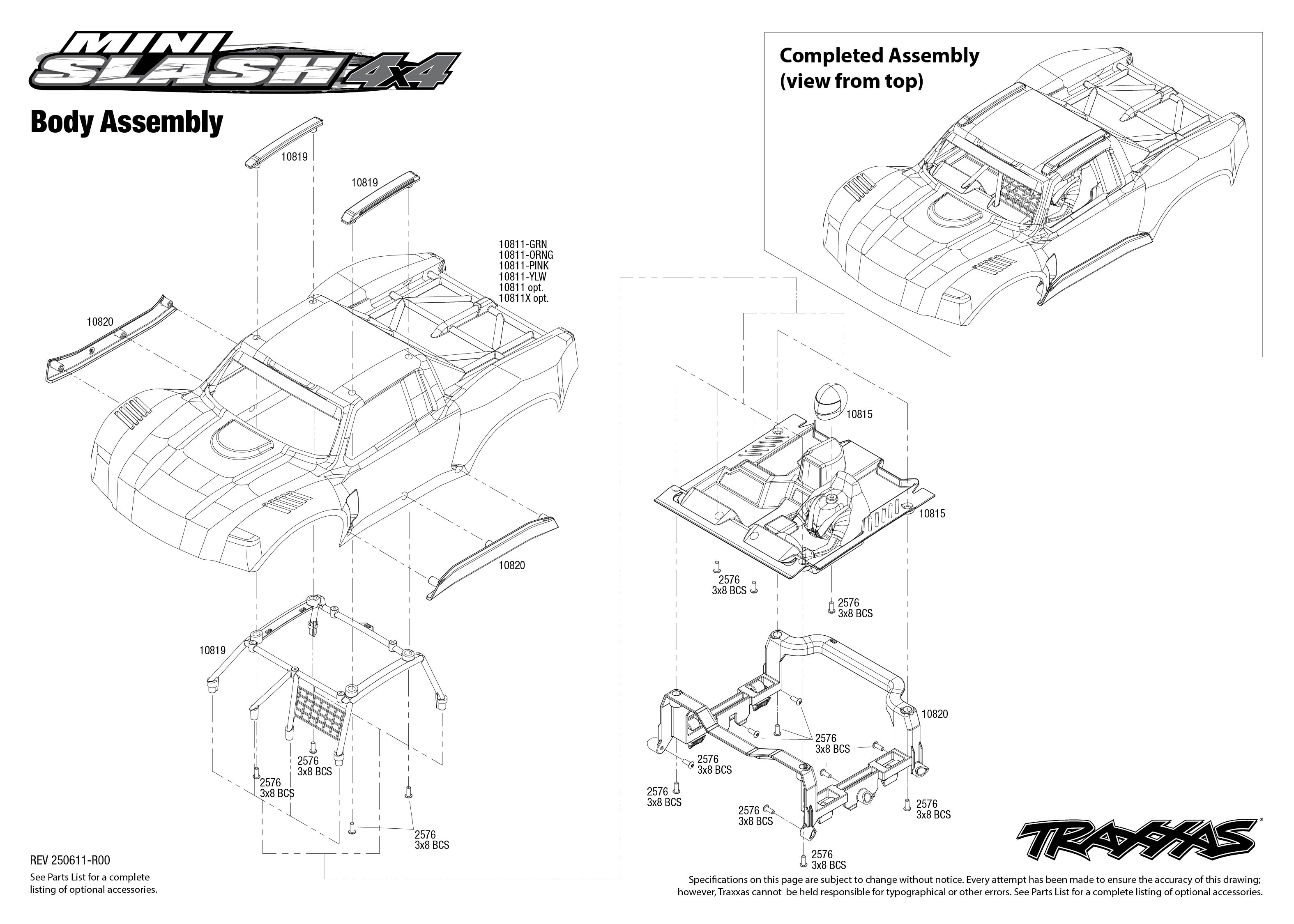 Traxxas Mini Slash 4X4 (108164-1) Body Assembly Exploded View