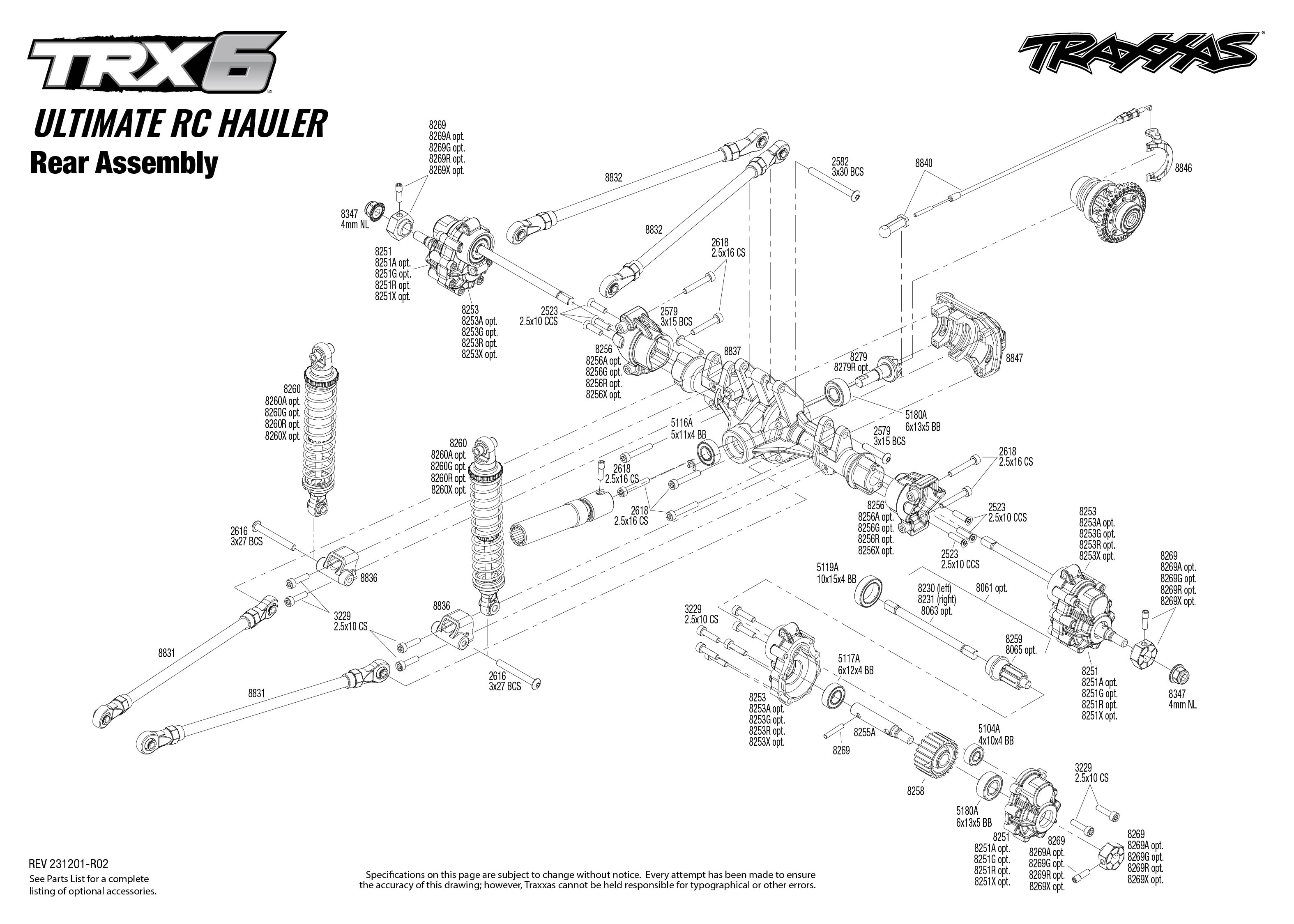 Traxxas TRX-6® Ultimate RC Hauler (88086-84) Rear Assembly Exploded View