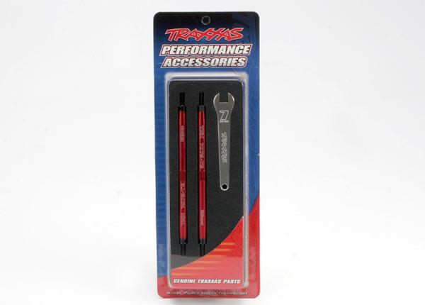 Traxxas Toe links Red, Revo® (TUBES red-anodized, 7075-T6 aluminum, stronger than titanium) (128mm, fits front or rear) (2)/ rod ends, rear (4)/ rod ends, front (4)/ aluminum wrench (1)