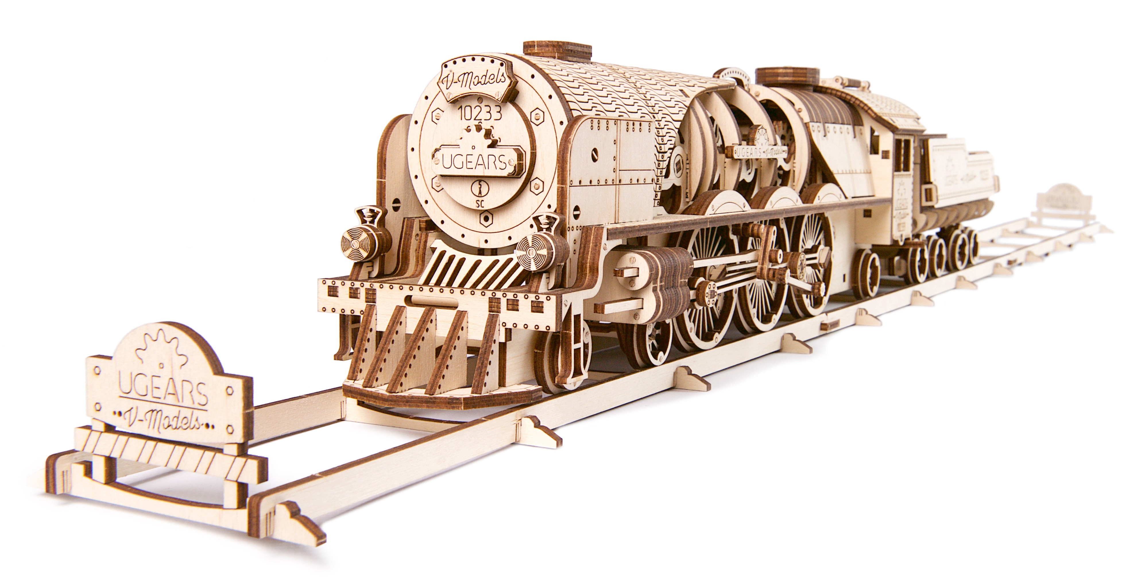 U-Gears VM-Express Steam Train wit Tender mechanisch houten bouwpakket