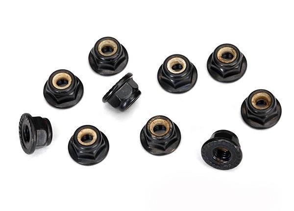 Traxxas Nuts 4mm flanged nylon locking serrated (black) (10)