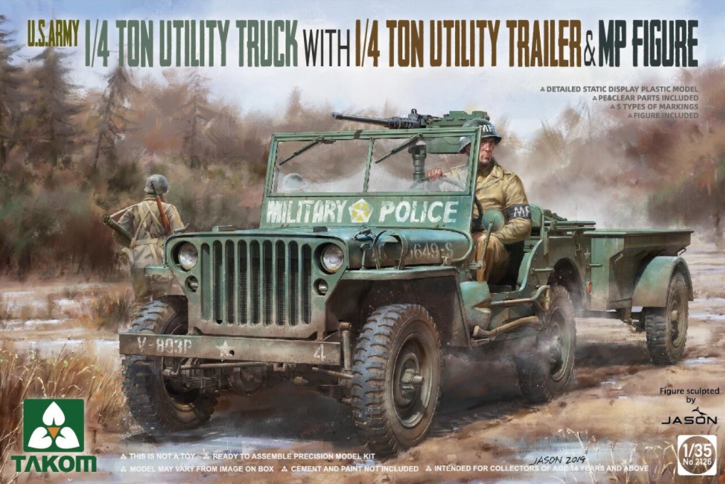 Takom U.S. Army 1/4 ton utility truck w.1/4 t utility trailer & MP figure 1/35