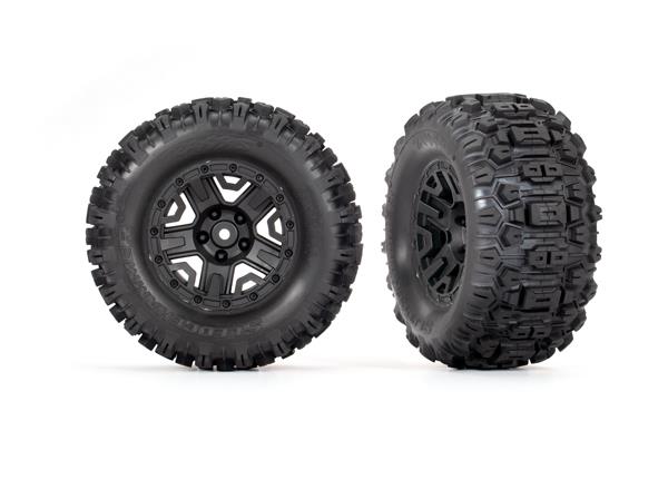 Traxxas Tires & wheels assembled glued (black 2.8' wheels Sledgehammer tires foam inserts) (electric rear) (2) (TSM rated)