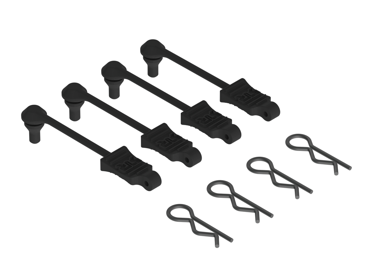 Arrma Body Clips met rubberen retainers 1/10 Zwart (4)