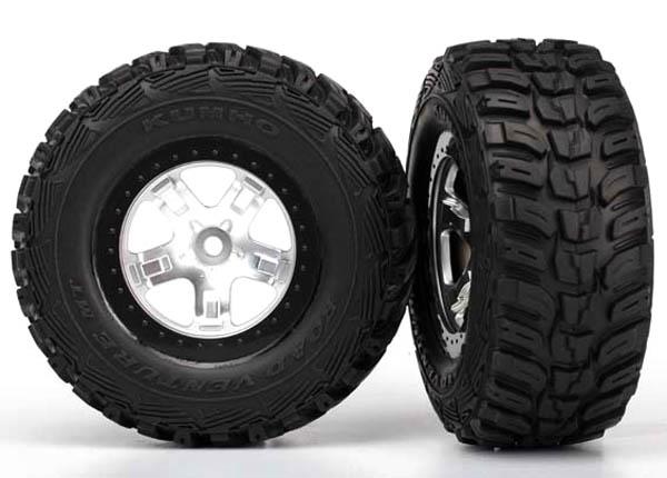 Traxxas Tire & wheel assy, glued (SCT satin chrome, beadlock style wheels, Kumho tires, foam inserts) (2) (4WD front/rear, 2WD rear only)