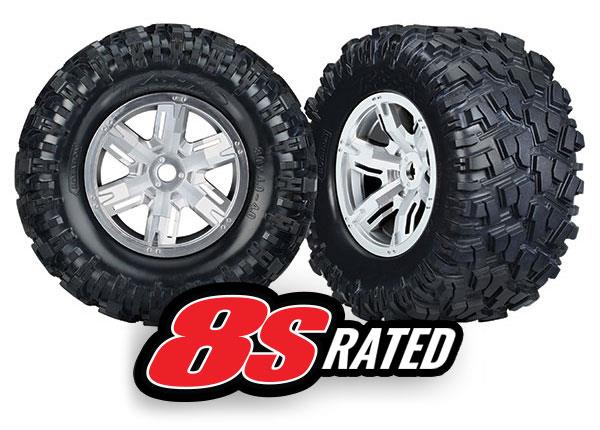 Traxxas Tires & wheels, assembled, glued (X-Maxx® satin chrome wheels, Maxx® AT tires, foam inserts) (left & right) (2)