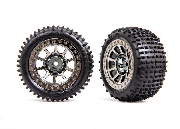 Traxxas Tires & Wheels assembled (2.2' black chrome wheels Alias 2.2' tires) (2) (Bandit rear medium compound with foam inserts)