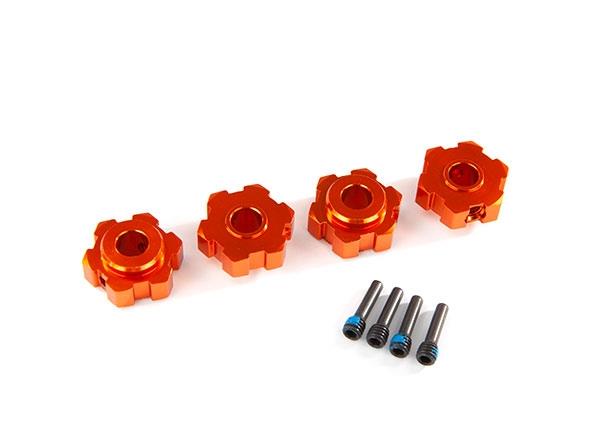 Traxxas Wheel hubs hex aluminum (orange-anodized) (4)/ 4x13mm screw pins (4)
