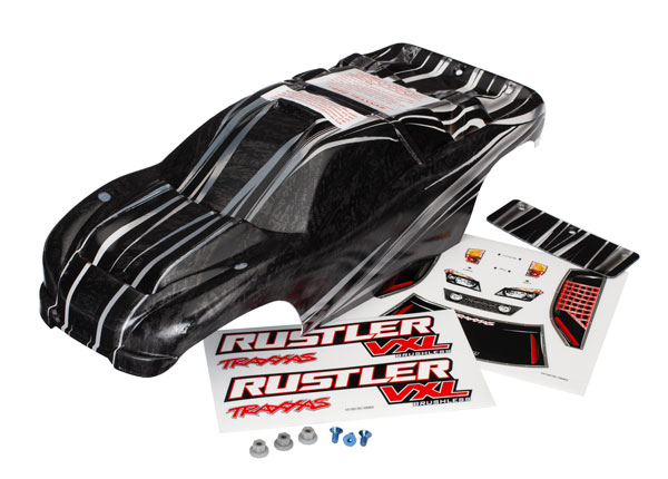 Traxxas Body, Rustler® VXL, ProGraphix® (replacement for the painted body. Graphics are printed, requires paint & final color application)/decal sheet/ wing and aluminum hardware