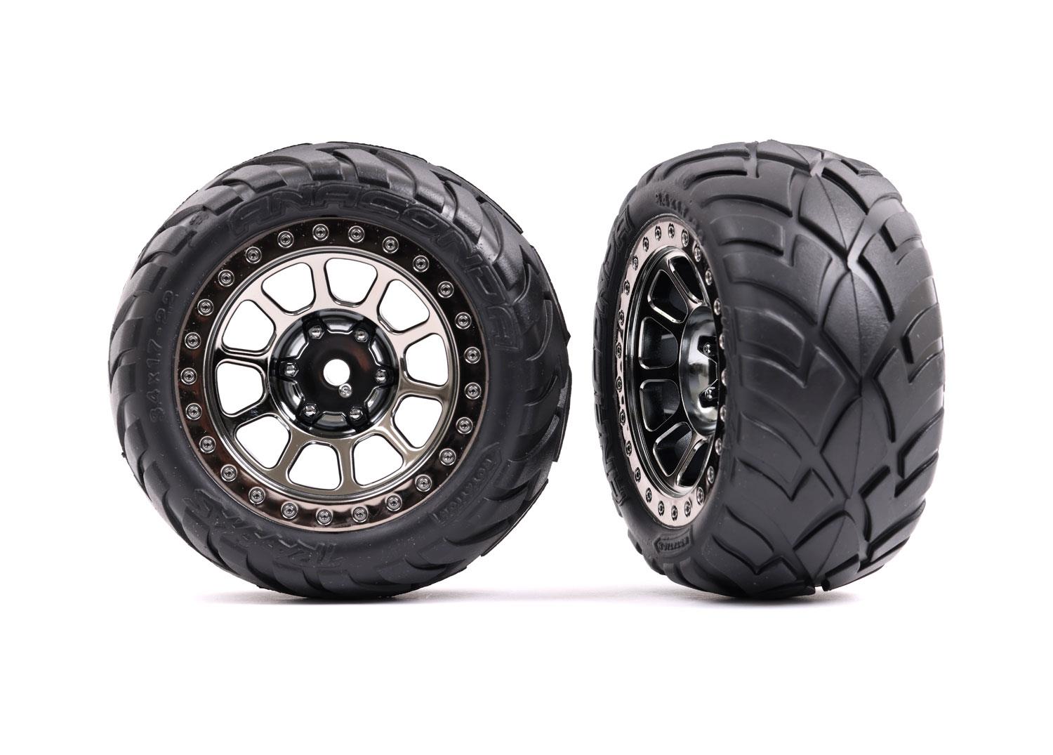 Traxxas Tires & wheels assembled (2.2' black chrome wheels Anaconda 2.2' tires with foam inserts) (2) (Bandit rear))