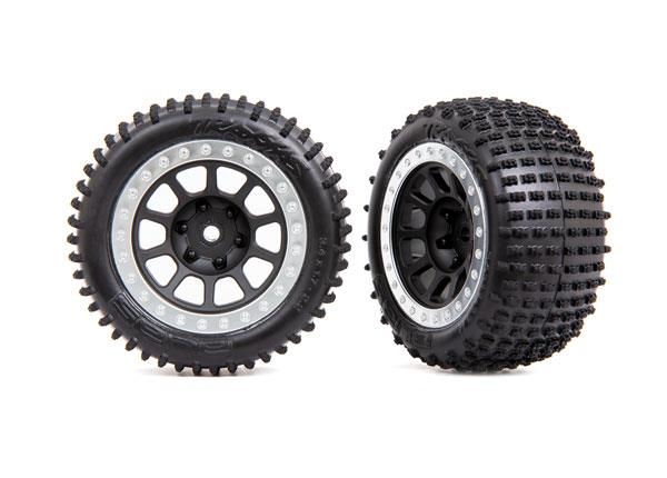 Traxxas Tires & wheels assembled (2.2' graphite gray satin chrome beadlock wheels Alias 2.2' tires) (2) (Bandit rear medium compound with foam inserts)