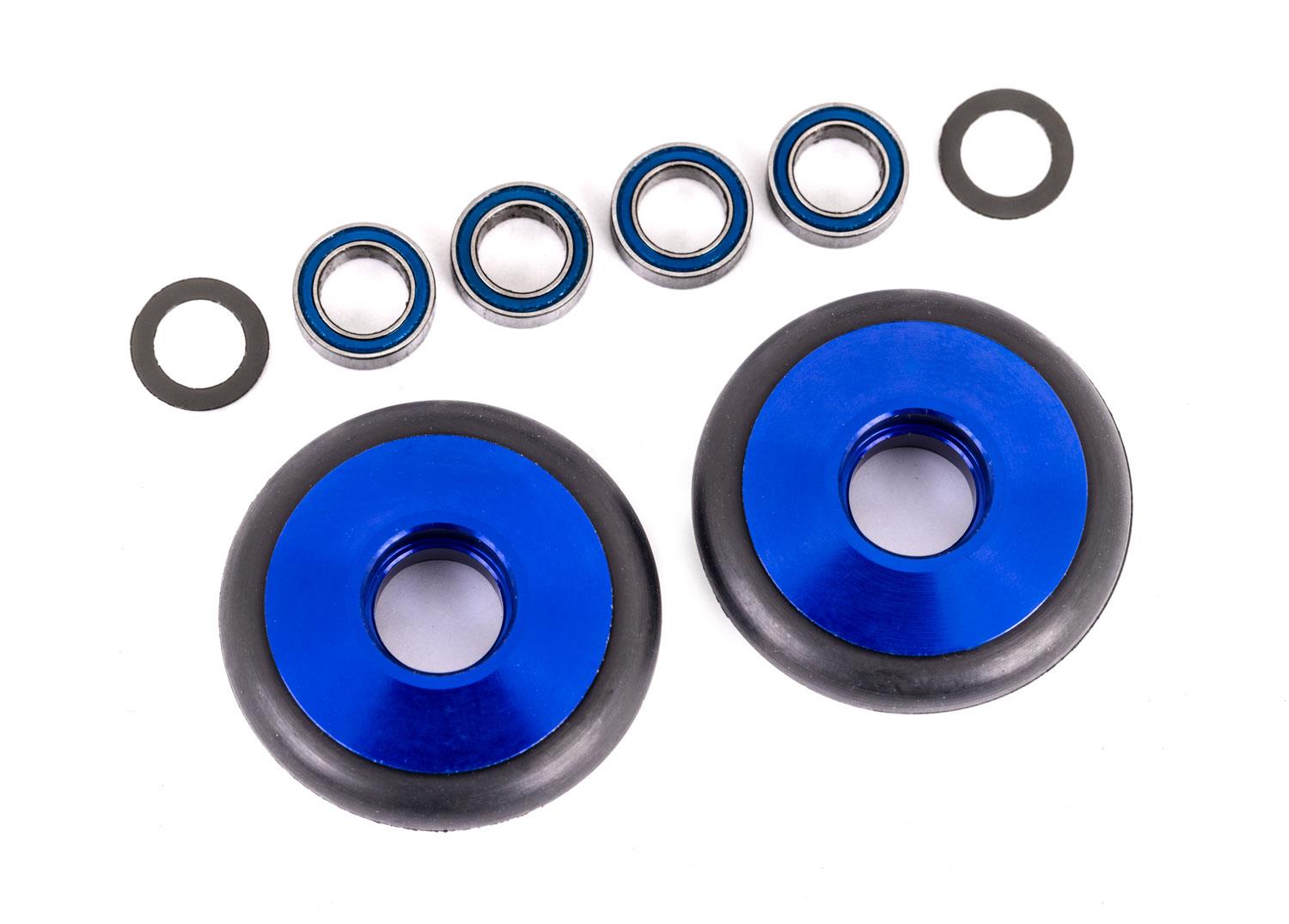 Traxxas Wheels wheelie bar 6061-T6 aluminum (blue-anodized) (2)/ 5x8x2.5mm ball bearings (4)/ o-rings (2)/ 5x8x0.3mm TW (2)