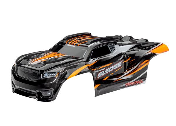 Traxxas Body Sledge orange/ window grille lights decal sheet (assembled with front & rear body mounts and rear body support for clipless mounting)