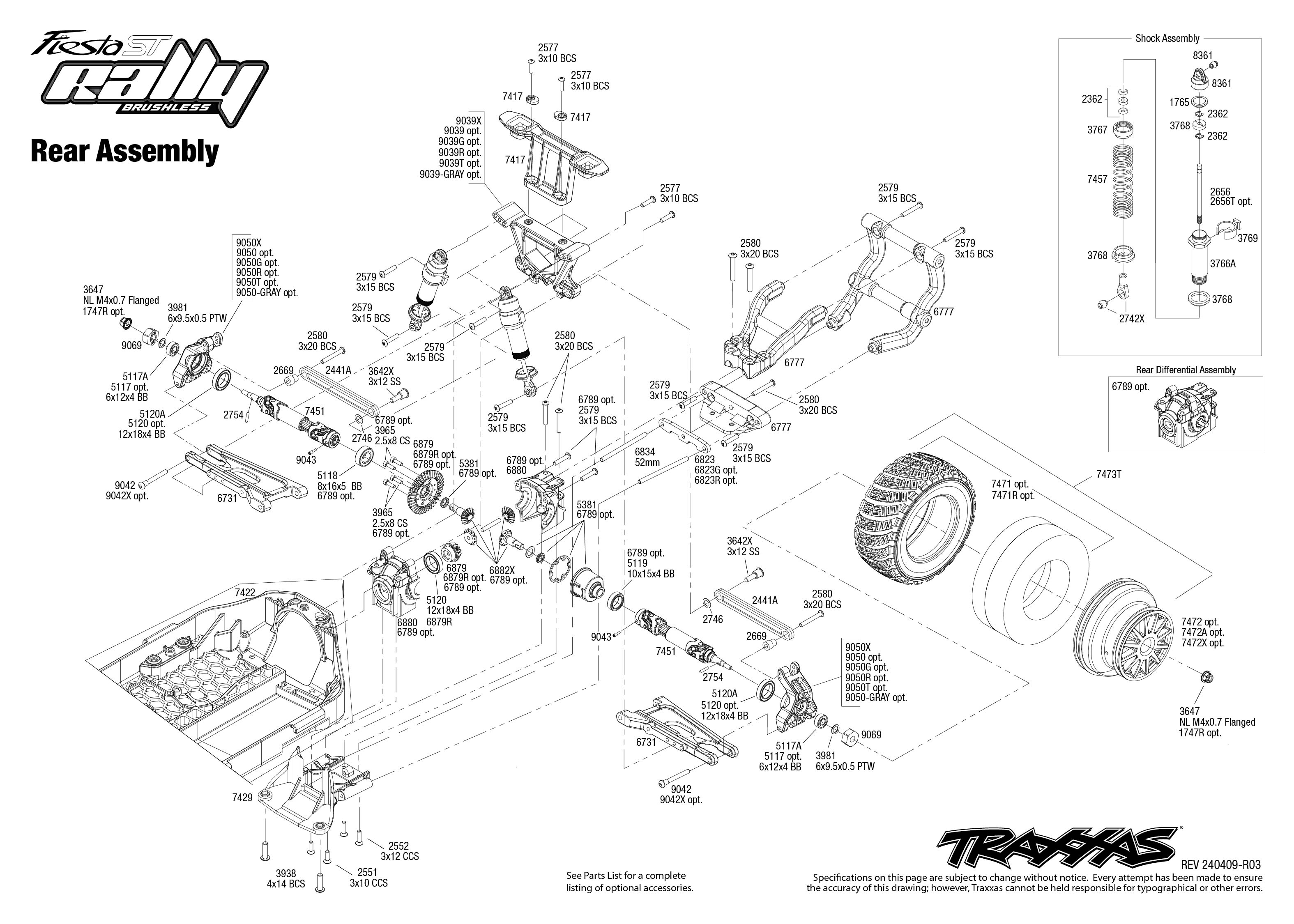 Traxxas Ford Fiesta ST Rally Brushless (74154-4) Rear Assembly Exploded View