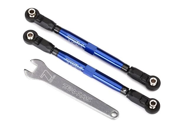 Traxxas Toe links, front, Unlimited Desert Racer® (TUBES blue-anodized, 7075-T6 aluminum, stronger than titanium) (102mm) (2) (assembled with rod ends and hollow balls)/ aluminum wrench, 7mm (1)
