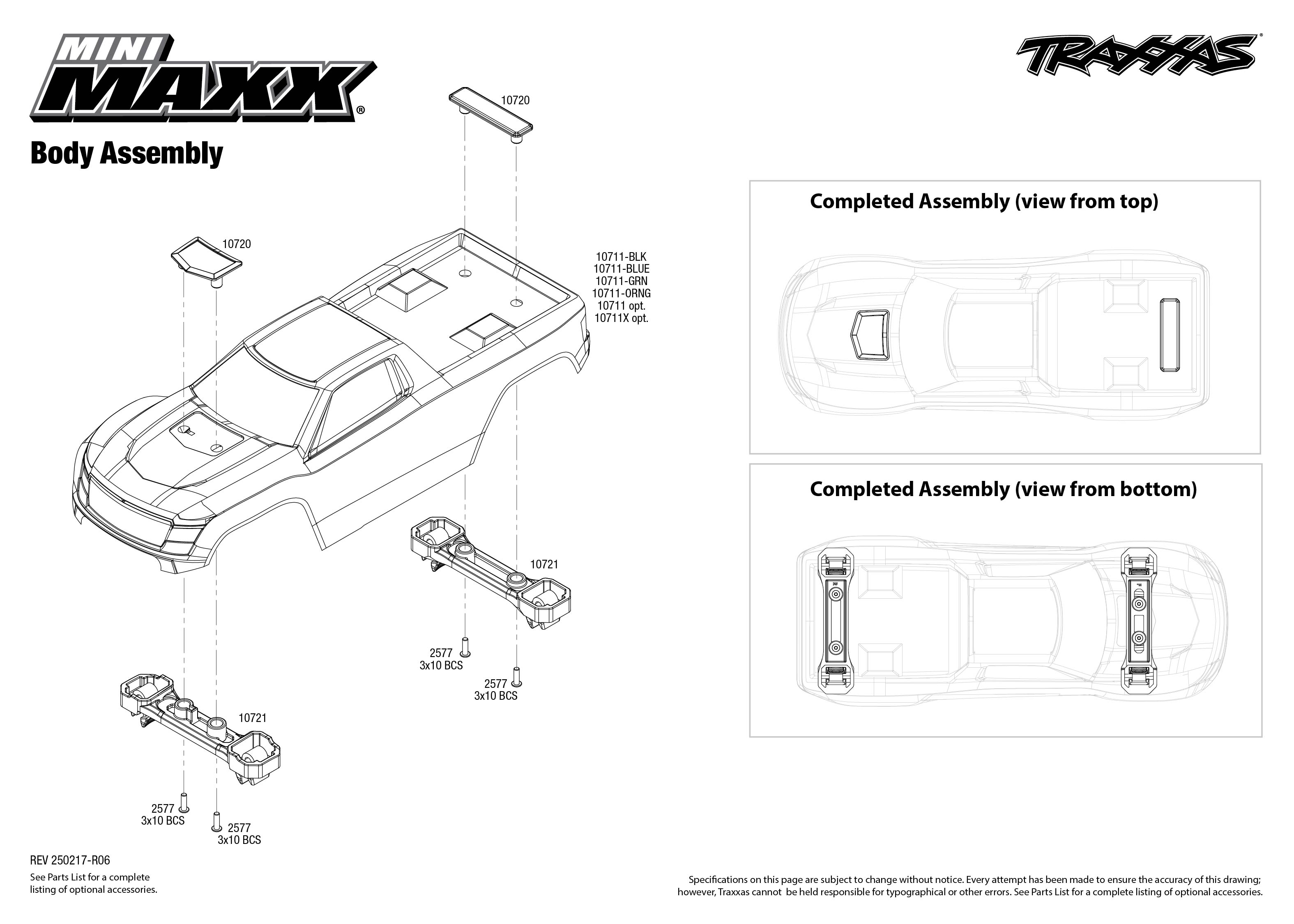 Traxxas Mini Maxx® (107154-1) Body Assembly Exploded View