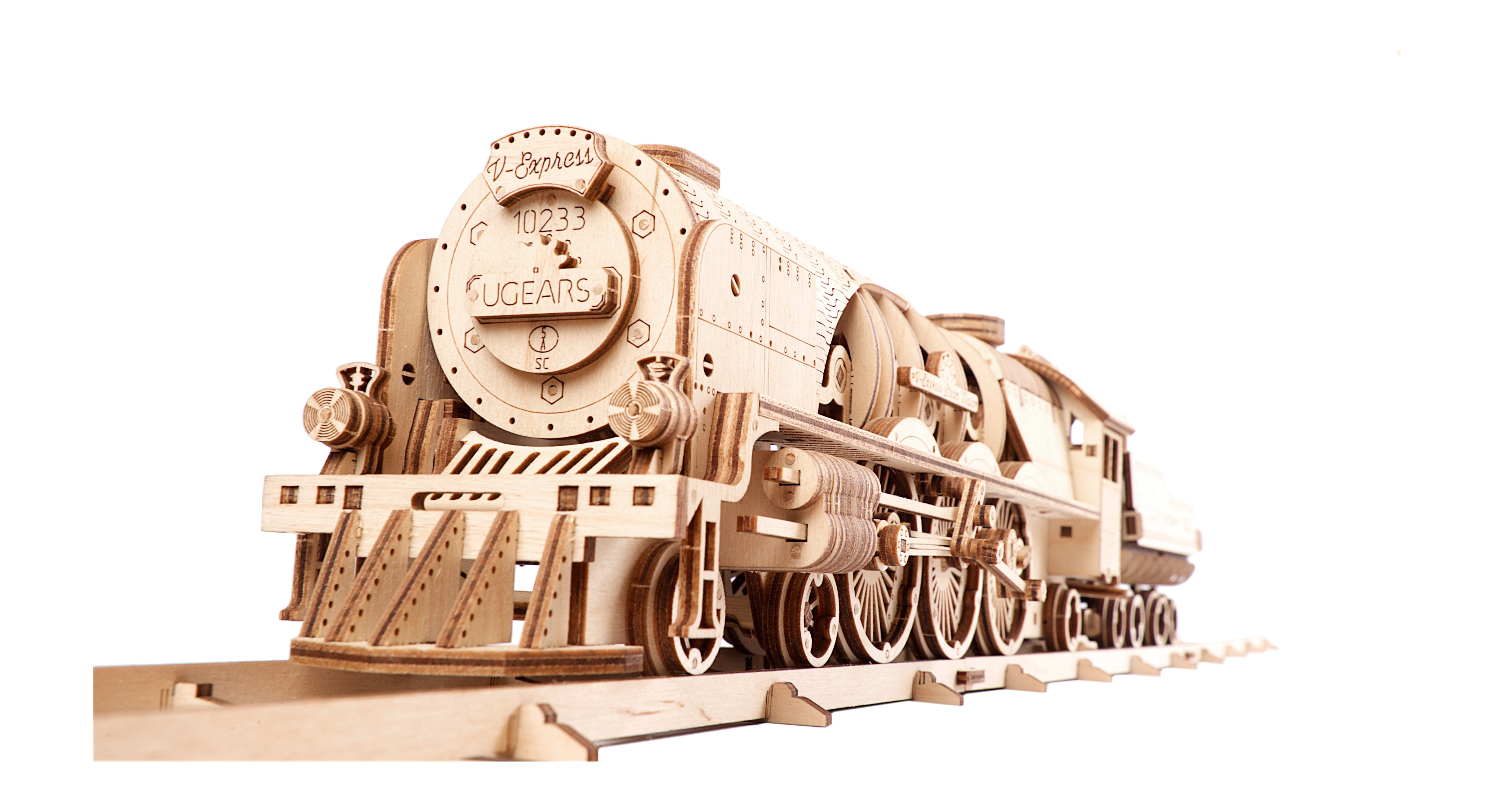 U-Gears VM-Express Steam Train wit Tender mechanisch houten bouwpakket