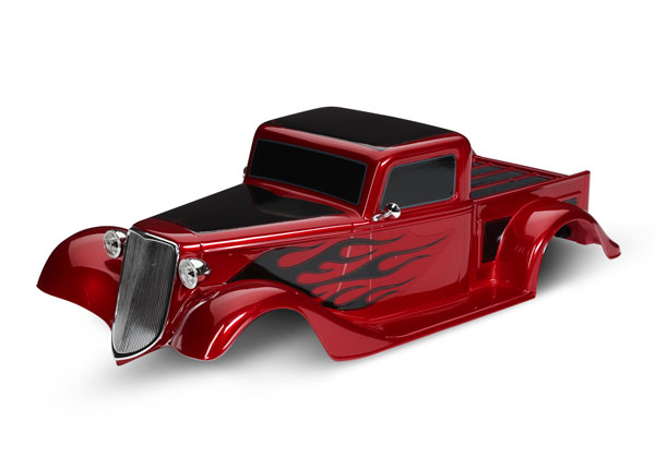 Traxxas Body Factory Five '35 Hot Rod Truck complete (red) (painted decals applied) (includes front grille side mirrors headlights tail lights foam pads)