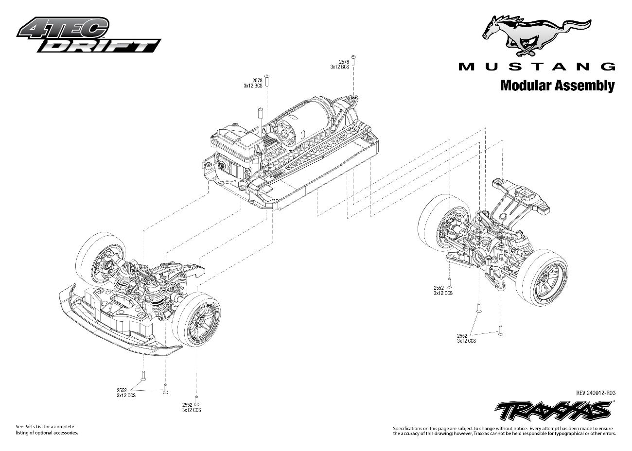 Traxxas 4-Tec Drift Ford Mustang (105237-4) Modular Assembly Exploded View