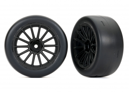 Traxxas Tires and wheels assembled glued (multi-spoke black wheels 2.0' ultra-wide slick tires foam inserts) (rear) (2)