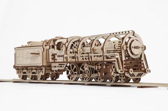 U-Gears Locomotief met Tender aangedreven door een elastiek motor mechanisch houten bouwpakket
