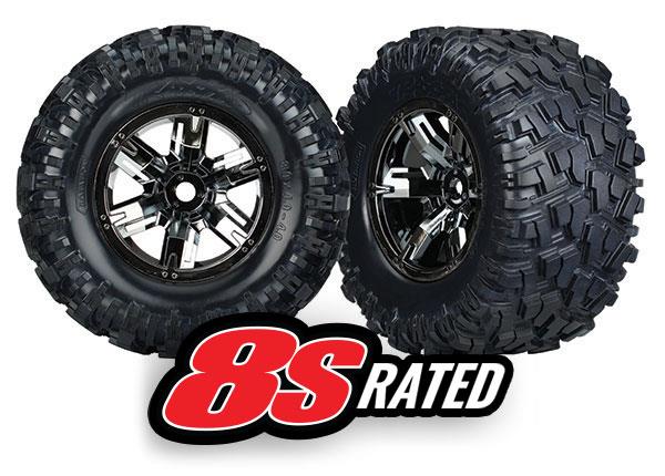 Traxxas Tires & wheels, assembled, glued (X-Maxx® black chrome wheels, Maxx® AT tires, foam inserts) (left & right) (2)