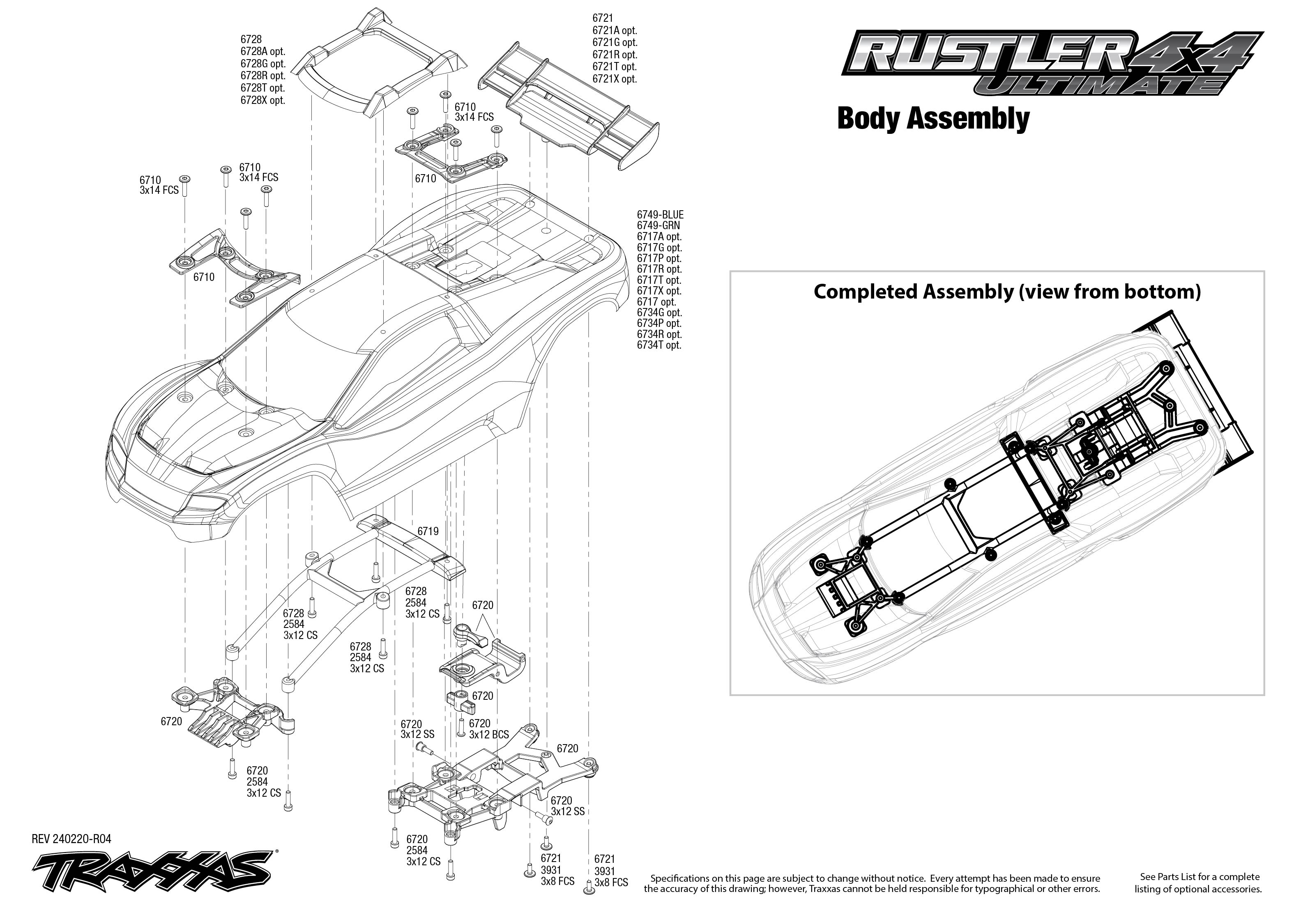 Traxxas Rustler 4X4 Ultimate (67097-4) Body Assembly Exploded View